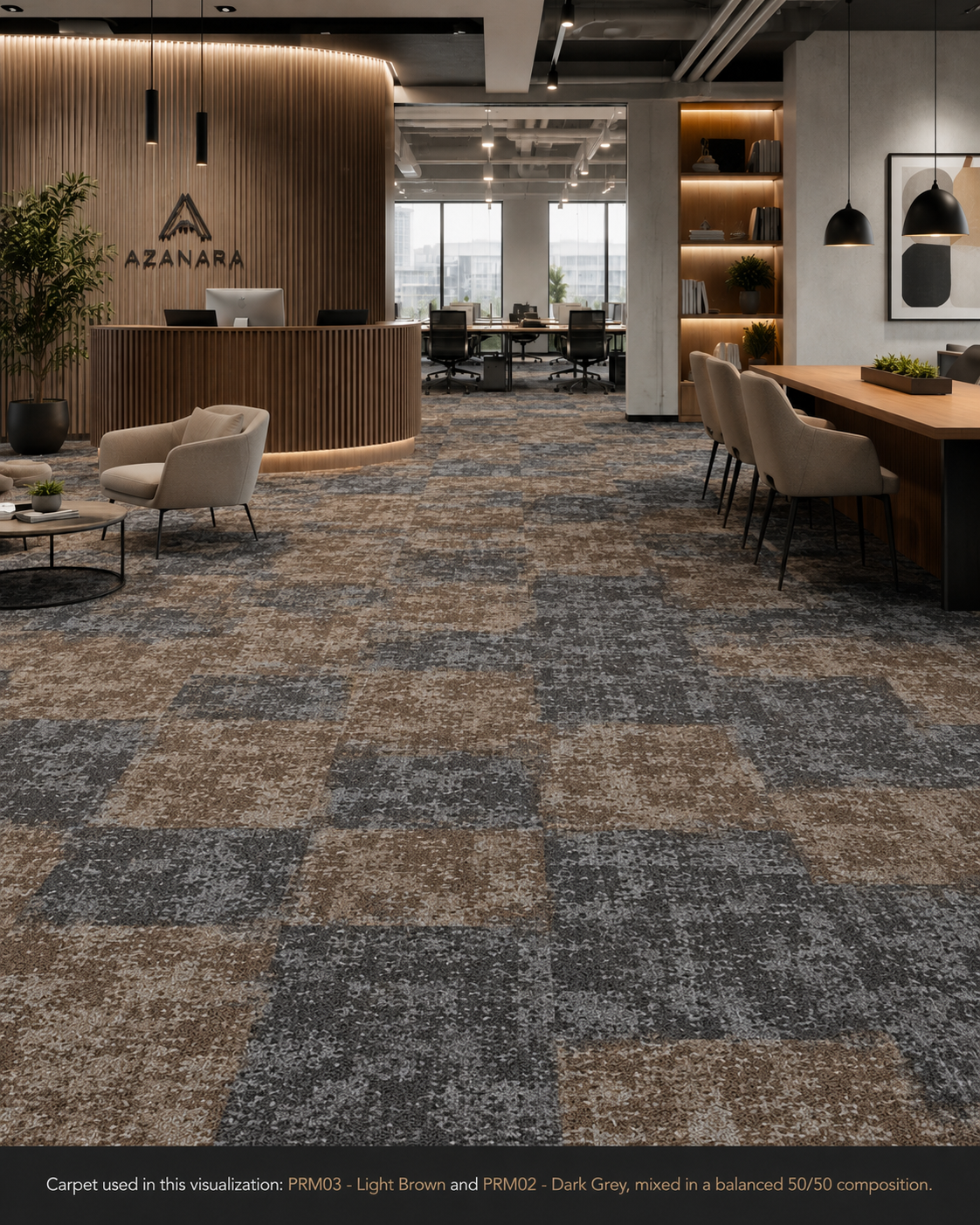Lyhto Azanara Carpet Tile Elite-Prime PRM03 Light Brown dan PRM02 Dark Grey